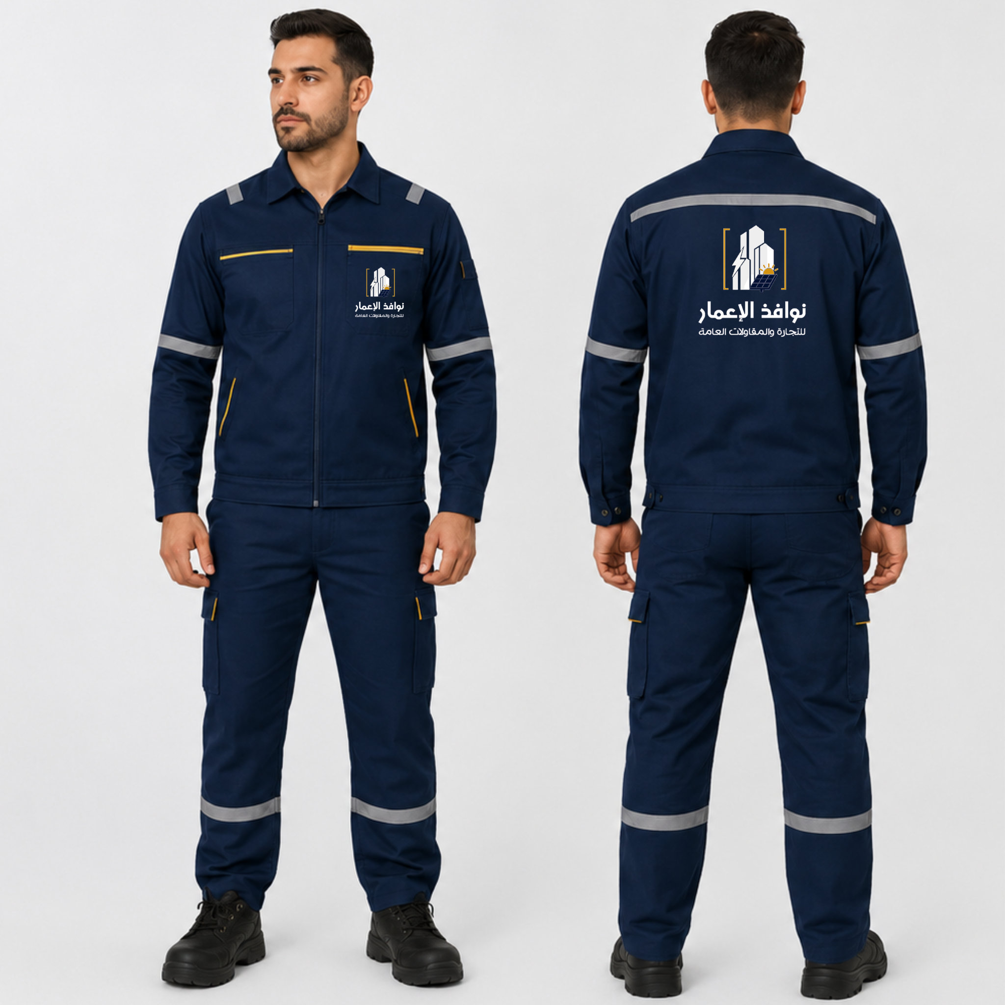 Navy reflective workwear front and back